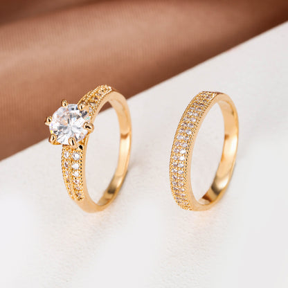 [2pcs Luxury Eternity Ring] 2pcs/Set Luxury 18K Gold Plated Zirconia Eternity Band Ring | Delicate Jewelry For Women Girls Party Wedding Engagement Decor Gift
