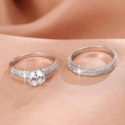 [2pcs Luxury Eternity Ring] 2pcs/Set Luxury 18K Gold Plated Zirconia Eternity Band Ring | Delicate Jewelry For Women Girls Party Wedding Engagement Decor Gift