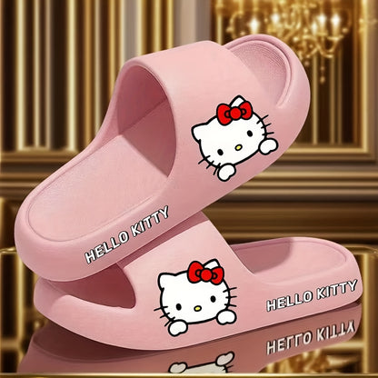[Sanrio Hello Kitty Slippers] Sanrio Hello Kitty Women's Slippers | Elegant Cartoon Sandals, 4 Colors: Red, Black, White, Pink | Soft Insole, Durable Sole, Hand Washable | Summer Platform Sandals for Couples, Warm Weather Wear