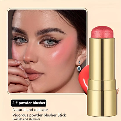 Multifunctional Highlighter Blush Stick - Brightening & Contouring Makeup Stick with Plant-Based Squalane, 3 Shades (Pink, Beige, Brown) for Cheeks, Lips, Eyes - Long-Lasting Shine, Easy Application, No Smudge, No Transfer, Beauty Enhancement, Sleek Metal