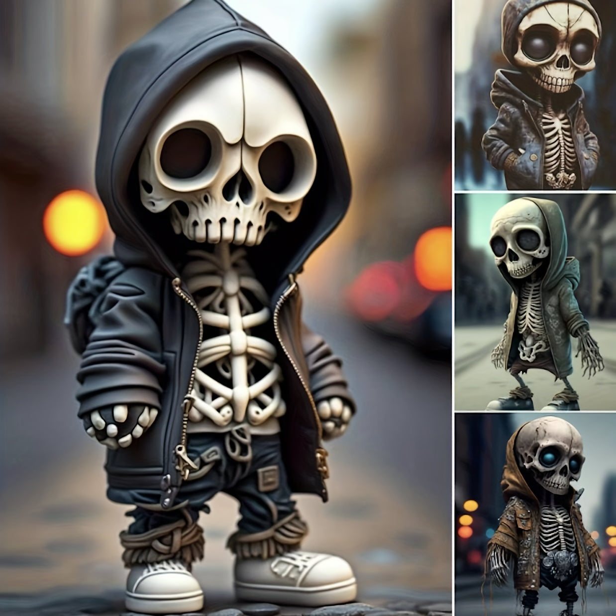 Modern Resin Skeleton Figure with Hoodie - Anime-Inspired Streetwear Decor, No Electricity Needed, Durable Collectible for Home & Office, Unique Gift for Anime Fans, Anime Figurine, Streetwear Accessory, Detailed Craftsmanship