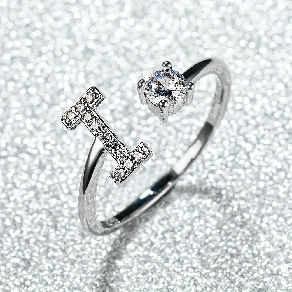 Elegant Adjustable Alphabet Ring | Chic Alloy with Glass Accents | Perfect for Daily Wear & Gifting on Mother's Day or Christmas