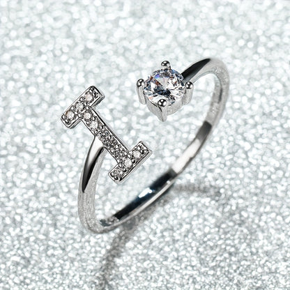 Elegant Adjustable Alphabet Ring | Chic Alloy with Glass Accents | Perfect for Daily Wear & Gifting on Mother's Day or Christmas