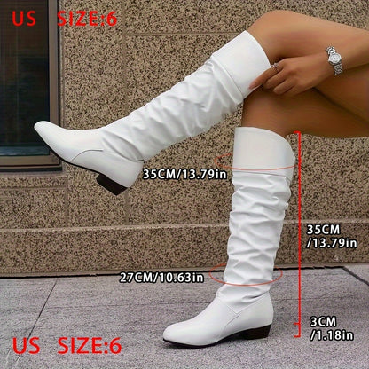 Plus-Size Women'S Knee-High Pleated Boots, Women Shoes