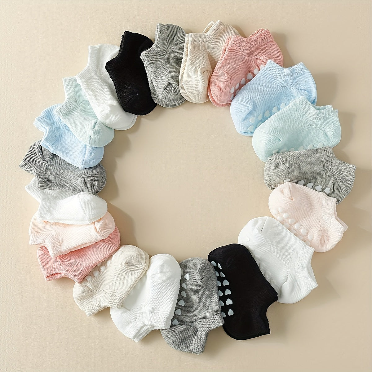 Baby No-Show Socks, Non-Slip Mesh, Solid Color, 10 Pairs, Spring/Autumn