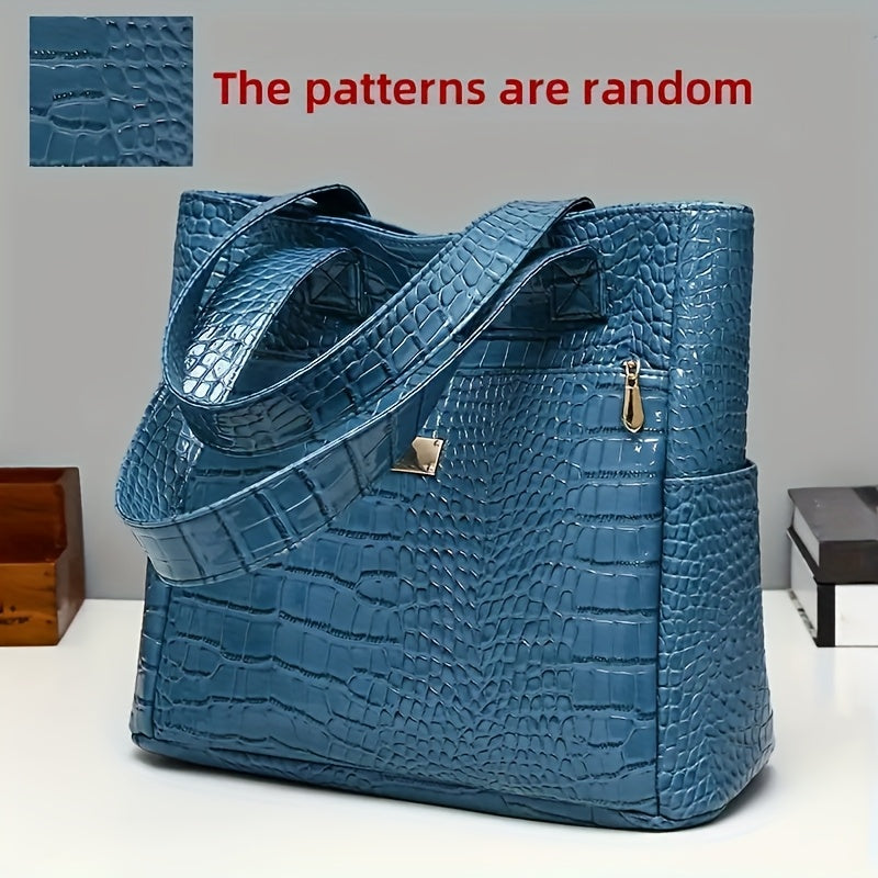 The Women'S Shoulder Bag Is a Top Choice for a Spacious Tote: Made of Elegant Solid Color Crocodile Pattern PU Material, This Stylish And Versatile Shoulder Bag Is Perfect for Outings