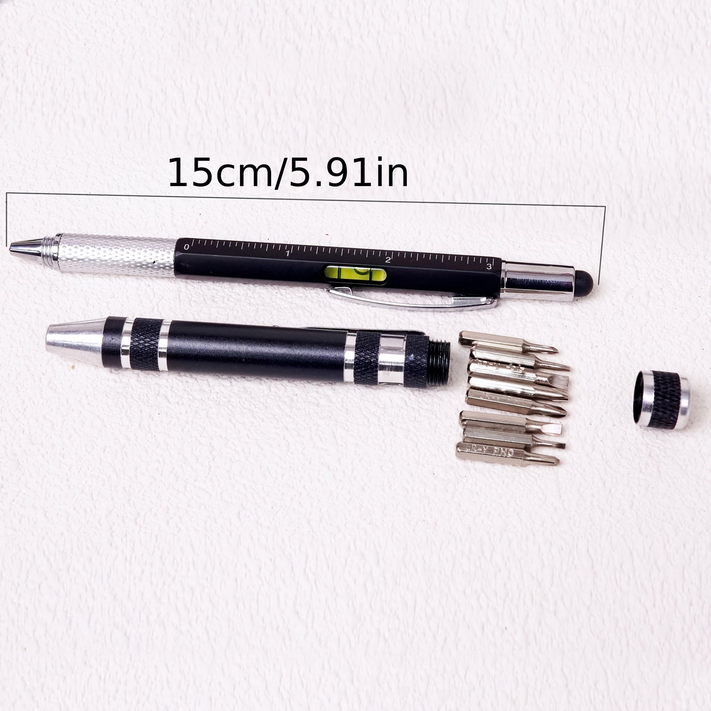 Black 14-in-1 Multifunctional Screwdriver Tool - Includes 1.0mm Ballpoint Pen, Ruler, Stylus, Level, Screwdriver, and Fountain Pen Tools, Men's Gift for Christmas, Home Repair Kit, Electronic Device Maintenance Tool, Birthday Present
