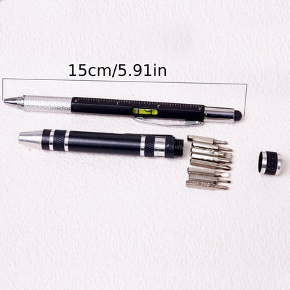 Black 14-in-1 Multifunctional Screwdriver Tool - Includes 1.0mm Ballpoint Pen, Ruler, Stylus, Level, Screwdriver, and Fountain Pen Tools, Men's Gift for Christmas, Home Repair Kit, Electronic Device Maintenance Tool, Birthday Present