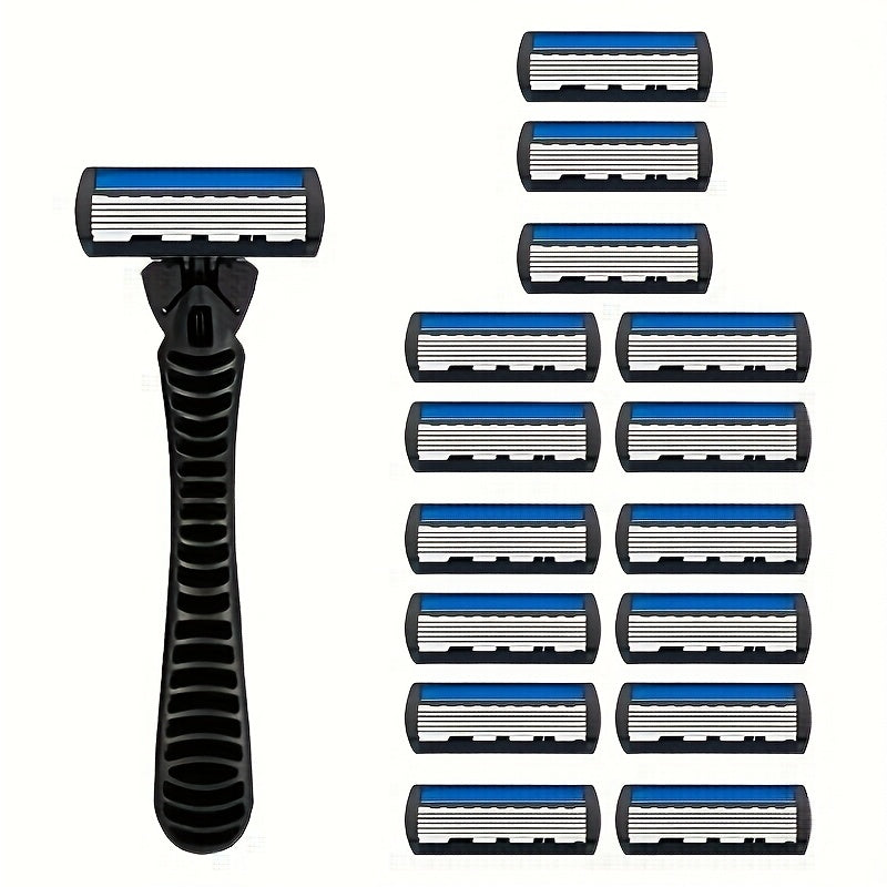 [Manual Razor Set] 6-Layer Manual Razor Set - Men's Grooming Kit with Non-Slip Metal Handle, Multiple Replacement Blades - Ideal for Beard and Mustache Trimming, Durable Shaver Set, Beard Grooming Kit, Sleek Razor Design