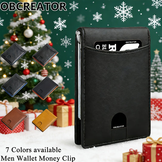 1pc OBCREATOR Faux Leather Slim Wallet for Men |, Anti-theft with Money Credit Card Clip