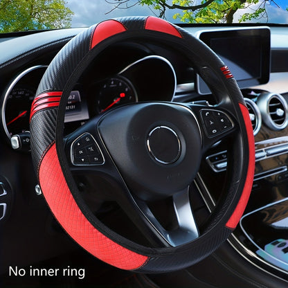 Steering Wheel Cover, PU Leather Carbon Fiber Cute Cartoon Fashion Without Inner Ring, Suitable for 37-38cm, Car Accessories