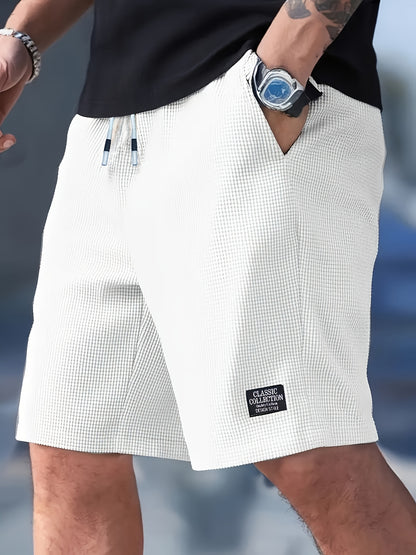 Men's Textured Casual Shorts with Drawstring Waist, Lightweight Polyester Fabric, Pockets for Casual Wear, Beach or Outdoor Activities, Everyday Shorts | Drawstring Waist Shorts | Lightweight Shorts