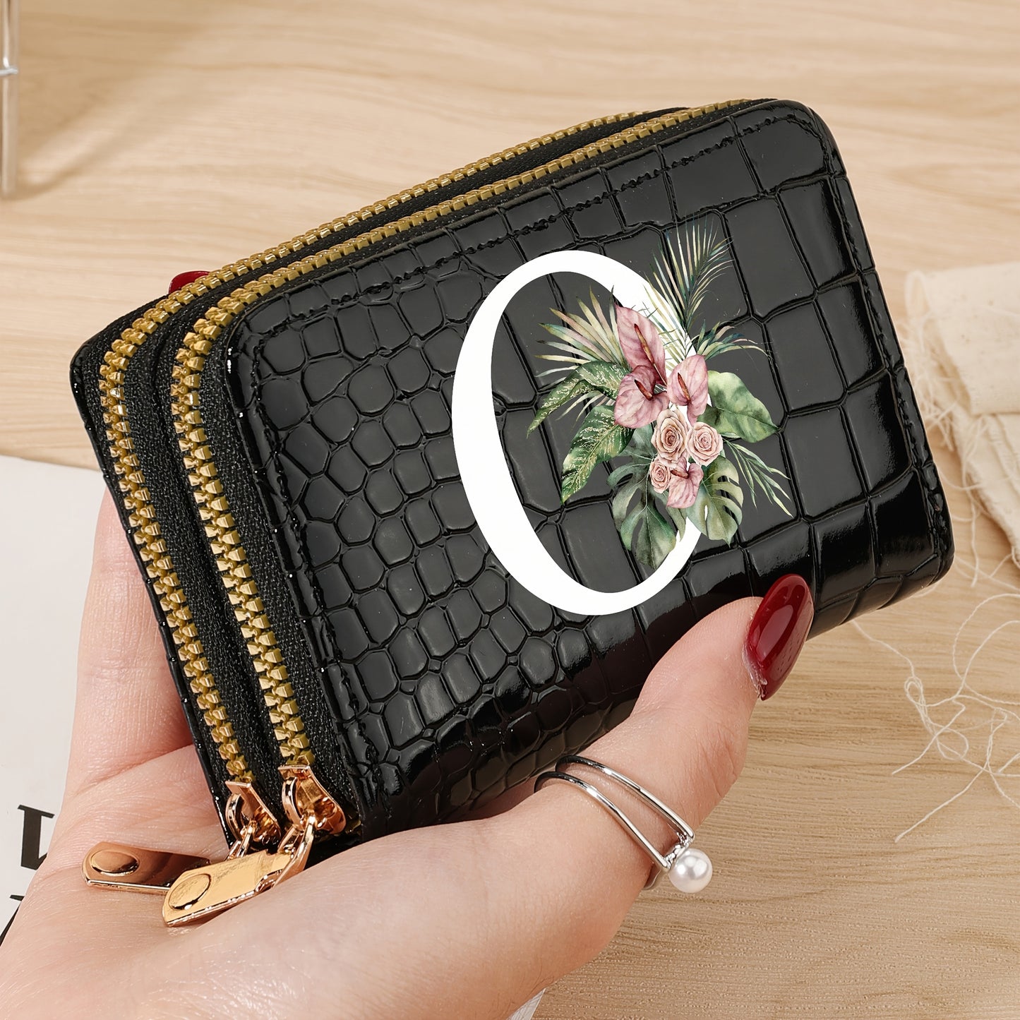 Simple, Stylish, Elegant Letter Printed Women's Credit Card Wallet, Large Capacity Multi Card Holder, Double Zipper Card Holder