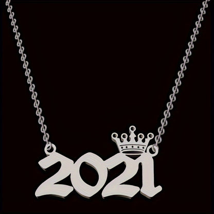 1 Elegant and Stylish Stainless Steel Polished Year Number Necklace, Unique Date Birthday Crown Pendant Necklace Gift for 1980-2024, Versatile Casual Attire Collarbone Chain Holiday Present