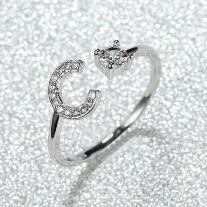 Elegant Adjustable Alphabet Ring | Chic Alloy with Glass Accents | Perfect for Daily Wear & Gifting on Mother's Day or Christmas