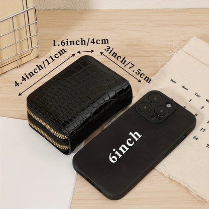 Simple, Stylish, Elegant Letter Printed Women's Credit Card Wallet, Large Capacity Multi Card Holder, Double Zipper Card Holder