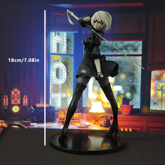 7.09inch Creative Black Mechanical World Warrior Girl Figure, for Home Decoration Display, Halloween Christmas and Birthday Gift