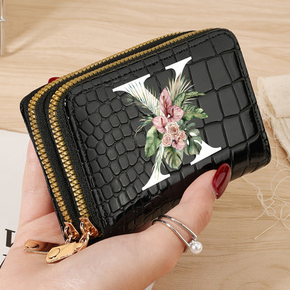 Simple, Stylish, Elegant Letter Printed Women's Credit Card Wallet, Large Capacity Multi Card Holder, Double Zipper Card Holder