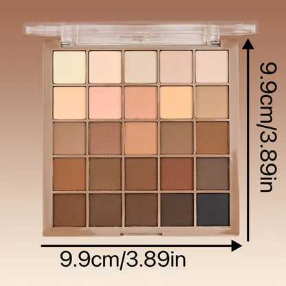 25-Color Eyeshadow Palette Featuring Matte Shades in Gray, Brown, Earthy Tones, And Coffee Chocolate Hues