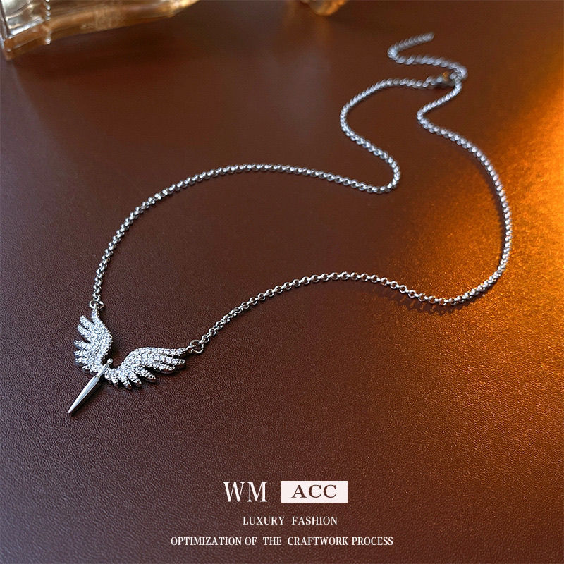 Trendy Angel Wing Zircon Necklace Ins Style High End Unique Collarbone Chain Fashion Jewelry