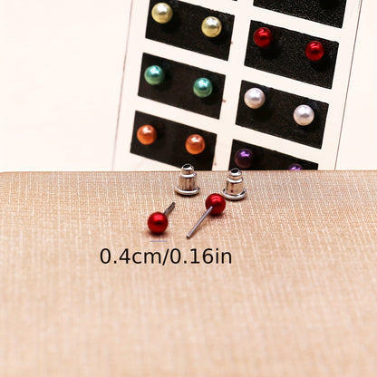 [Elegant Pearl Earrings] 12 Pairs Colorful Faux Pearl Elegant Stud Earrings | Resin Jewelry Minimalist Style Trendy Female Gift Daily Casual