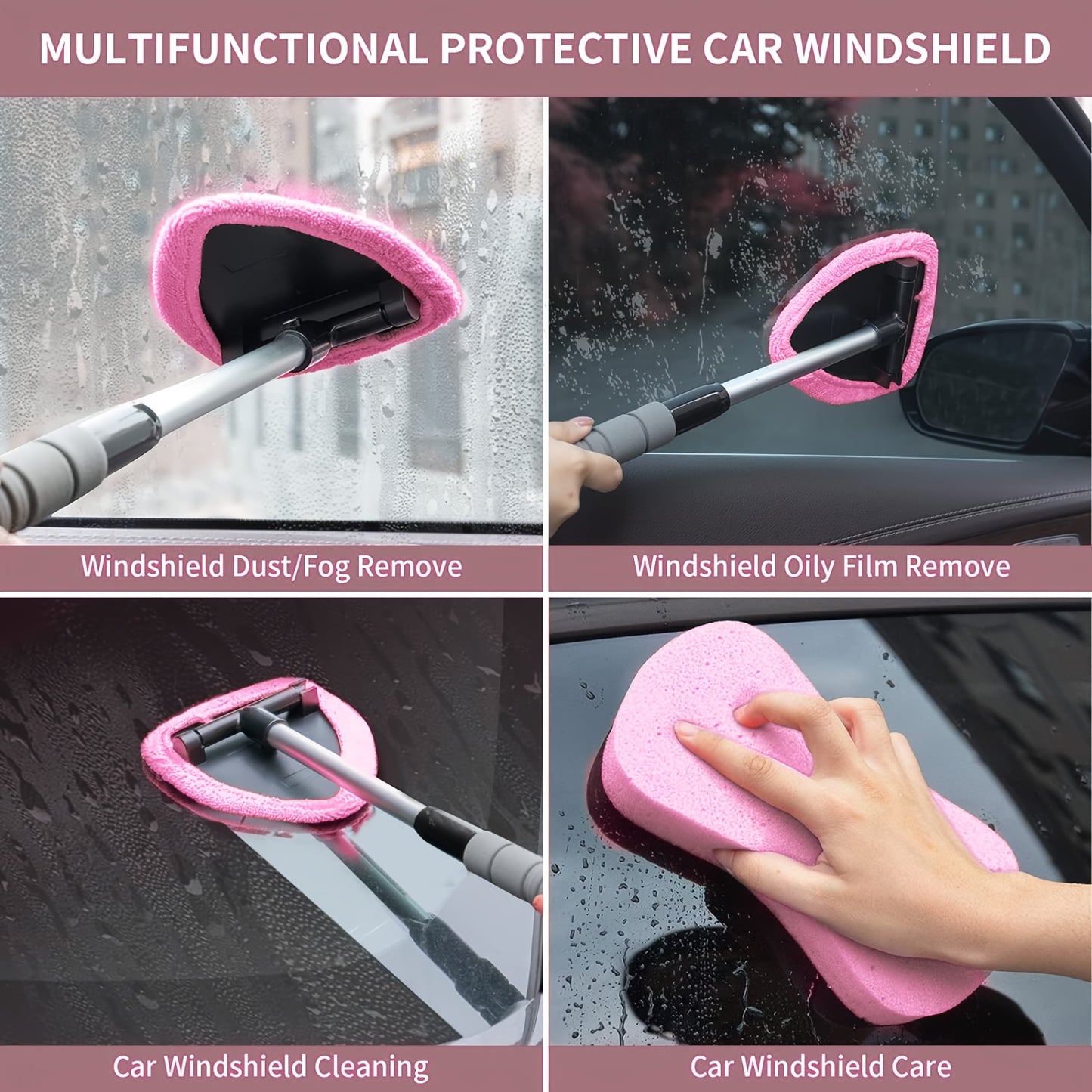 Microfiber Windshield Cleaner - Extendable Handle, Auto Interior & Exterior Glass Wiper, Car Glass Cleaning Tool Kit