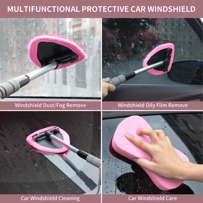 Microfiber Windshield Cleaner - Extendable Handle, Auto Interior & Exterior Glass Wiper, Car Glass Cleaning Tool Kit