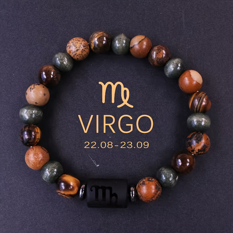 Natural Stone Beaded 12 Constellations Tiger Eye Stone Picture Bracelet, Durable 1pc Birthday Gift Valentines Day Gift