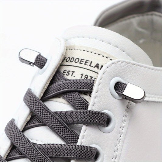 [Elastic Shoe Laces] Stretchy Elastic Shoe Laces for Sneakers | Adjustable Flat Shoelaces with Metal Aglets, Perfect for Casual Footwear, Casual Shoelaces | No Tie Polyester & Spandex