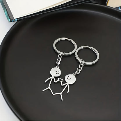 2pcs/set Alloy Stickman Matching Heart Keychain, Cute Ring Purse Bag Backpack Pendant Decoration, Valentines Gift For Him Her