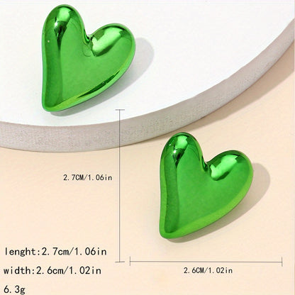 Colorful Glossy Heart Design Stud Earrings Acrylic Jewelry Simple Leisure Style Adorable Gift For Lovers