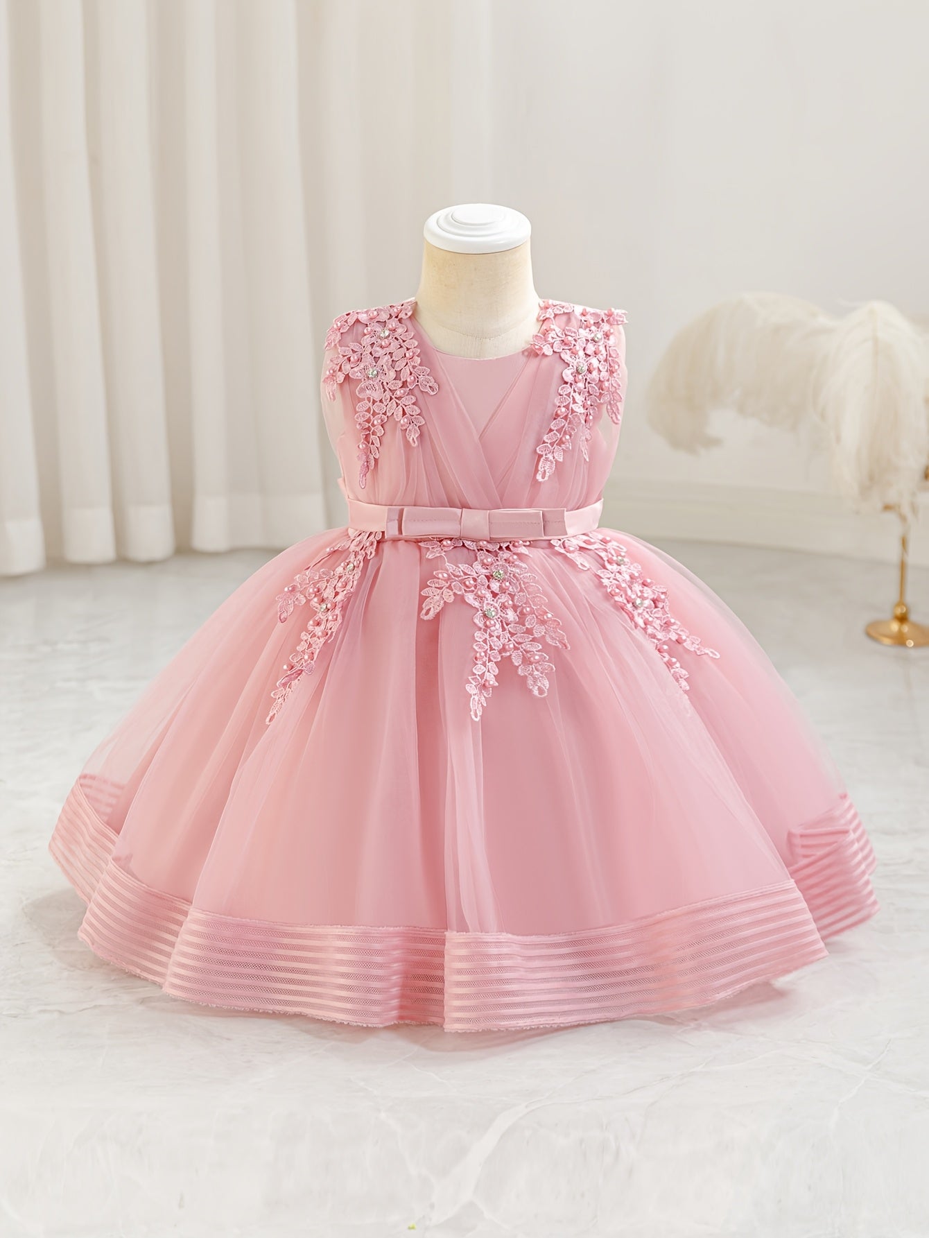 New Girls' Puffy Princess Dress, Baby's First Birthday Three-Dimensional Flower Beaded and Rhinestone Embellished Gown, Host/Hostess Piano Performance Outfit, Wedding Season, Back-to-School Season Dress, Halloween and Christmas Dress