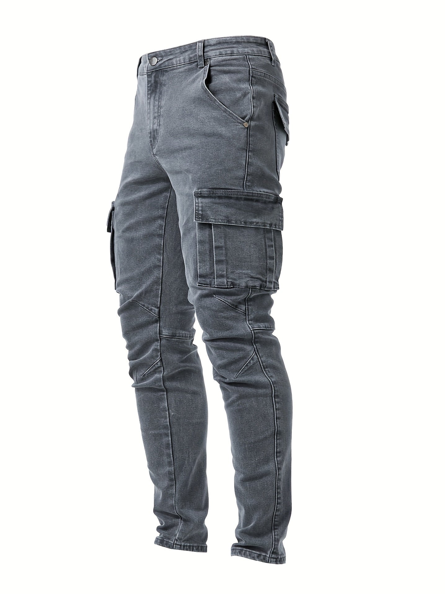 Men'S Slim-Fit Jeans with Multiple Pockets - High-Stretch, Washed, Solid Color, Street Style, All-Season Wear, Casual & Comfortable, Casual Wear | Street Style Jeans | Stretchy Fabric
