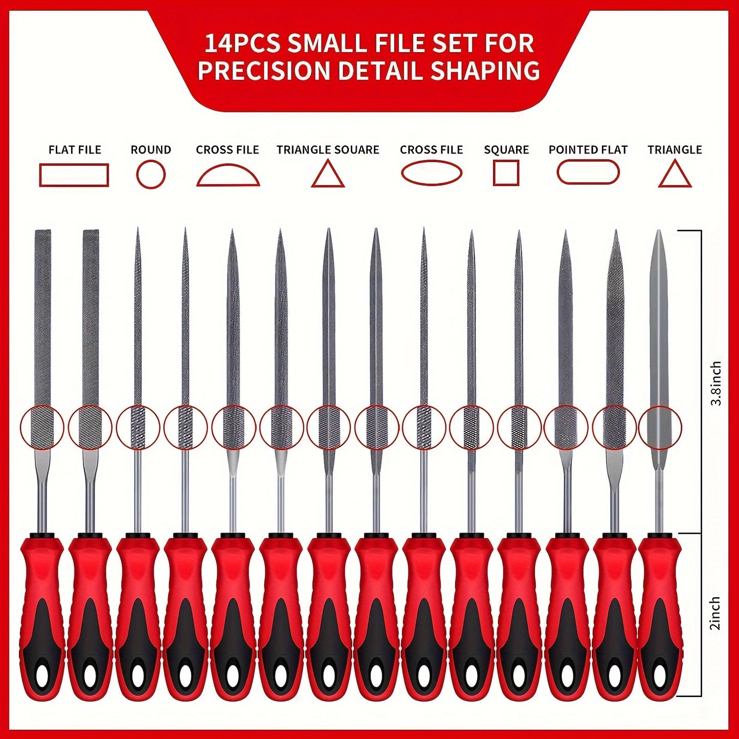 File Set 13pcs/57pcs Metal And File Set, T12 Grade Forged Alloy Steel, 4 Large Tools of Semi-Circular/Round/Triangular/Flat, 14 Needle Files And a Pair of Electric Files, a Brush And 36 Sheets of Sandpaper.