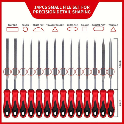 File Set 13pcs/57pcs Metal And File Set, T12 Grade Forged Alloy Steel, 4 Large Tools of Semi-Circular/Round/Triangular/Flat, 14 Needle Files And a Pair of Electric Files, a Brush And 36 Sheets of Sandpaper.