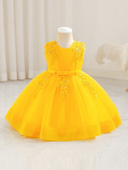 New Girls' Puffy Princess Dress, Baby's First Birthday Three-Dimensional Flower Beaded and Rhinestone Embellished Gown, Host/Hostess Piano Performance Outfit, Wedding Season, Back-to-School Season Dress, Halloween and Christmas Dress