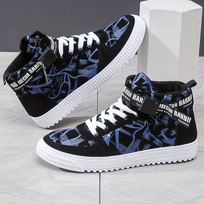 Men'S Fashionable Easy Comfortable Black Mid-Top Casual Sneakers | Non-Slip, Versatile for All Seasons, Faux Upper and Sole, Lace Closure