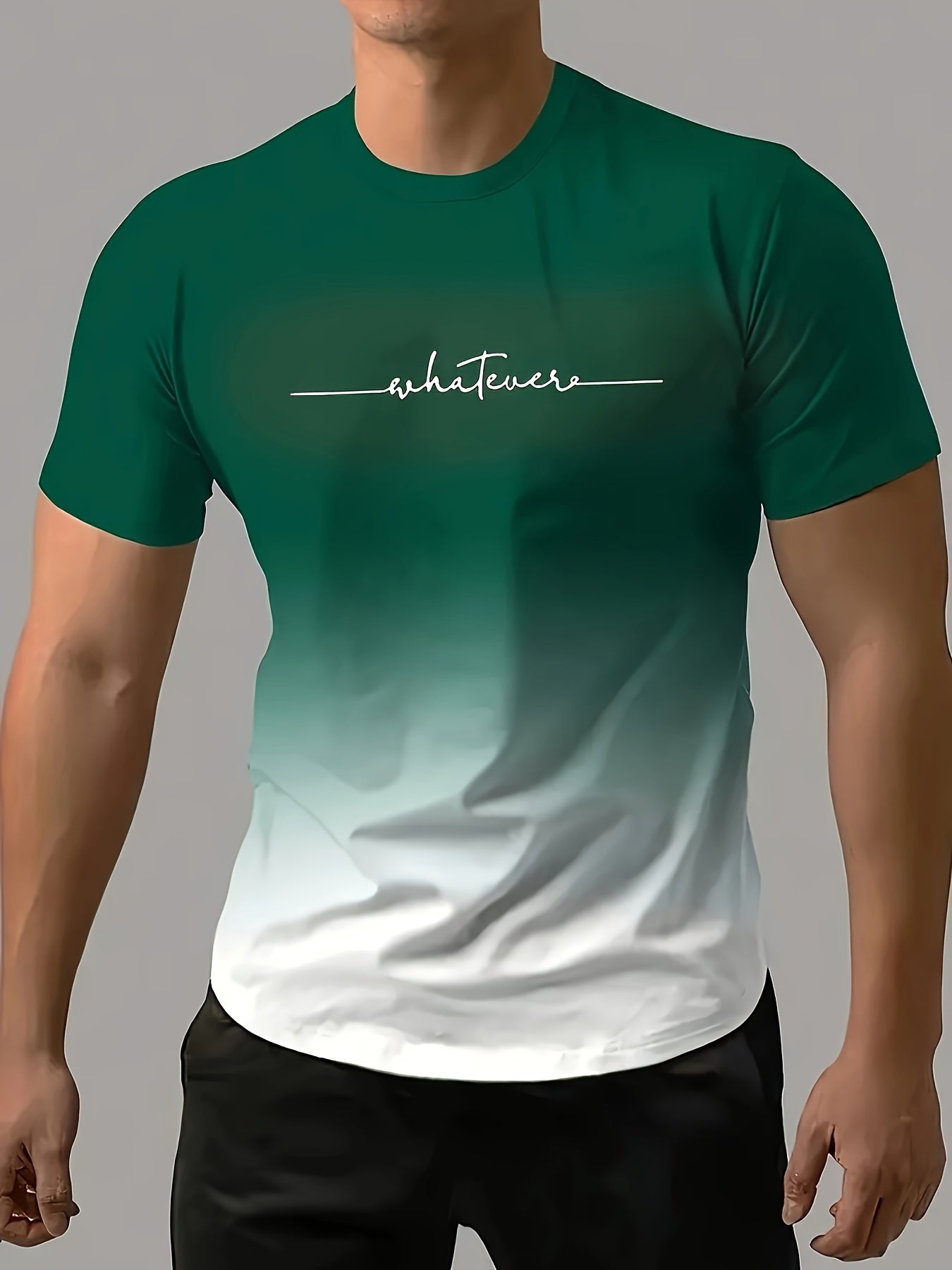 Men'S Comfortable Fashion T-Shirt with Gradient Letter Print | Casual Crew Neck, Slight Stretch Fabric, Regular Fit, Summer Outdoor Apparel