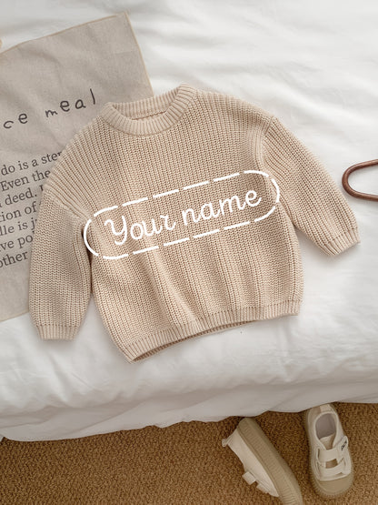 Girls' Casual Sweater with Personalized Name on Chest Area, Customizable, Perfect for Holiday Gifts