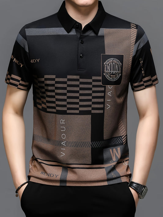 Golf Shirt Summer Plaid English Decoration Men's Short Sleeve Shirt Moisture-Wicking Breathable Slim Fit Performance