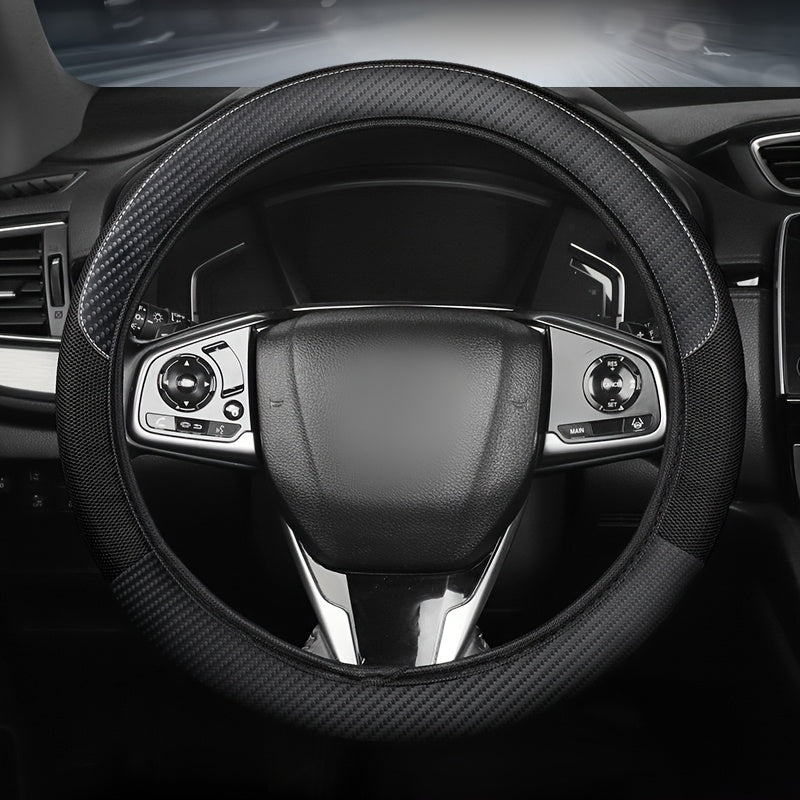 A Steering Wheel Cover Made of Mesh And Carbon Fiber Faux Leather, Suitable for Most Car Models, Without an Inner Ring, And Usable in All Seasons