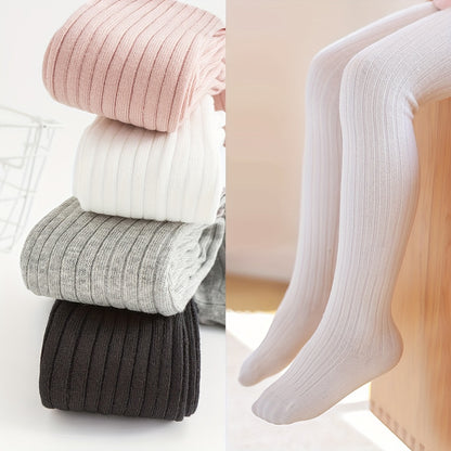 A Pair of Girls' Spring And Autumn Leggings for Infants And Children, Featuring Solid Color Ribbed Striped Tights, Knitted Leggings That Go Well with Dresses, Stylish And Versatile