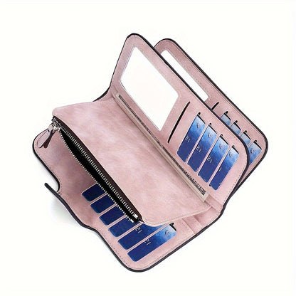 Multi Card Slots Retro Minimalist Short Wallet, Solid Color Clutch Credit Card Case