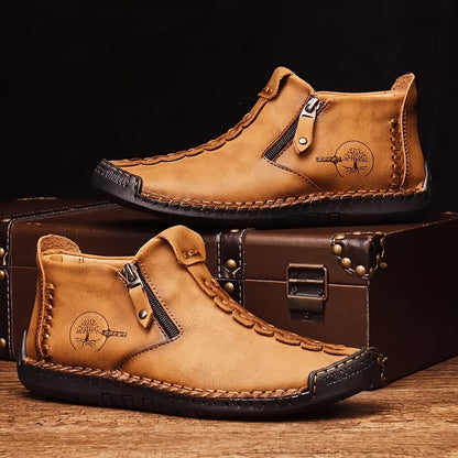 GEAINO Men's PU Boots/Vintage Style, Round Toe/Rubber Sole, Faux Upper and Inner/Zippered Short