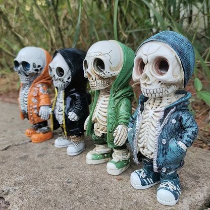Modern Resin Skeleton Figure with Hoodie - Anime-Inspired Streetwear Decor, No Electricity Needed, Durable Collectible for Home & Office, Unique Gift for Anime Fans, Anime Figurine, Streetwear Accessory, Detailed Craftsmanship