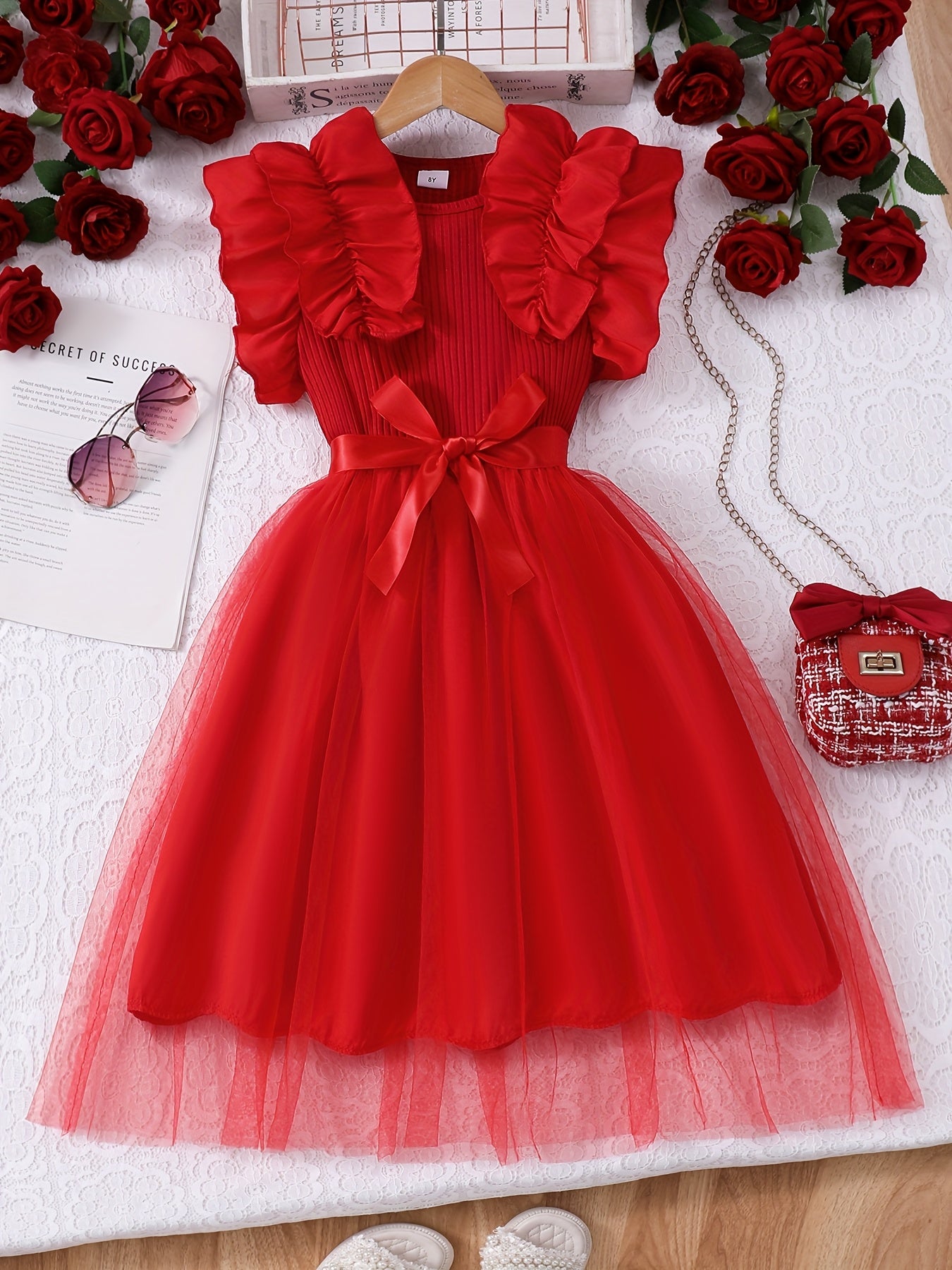 Big Sweet Style Dress, Summer Fashion Solid Color Comfortable Round Neck Mesh Casual Dress