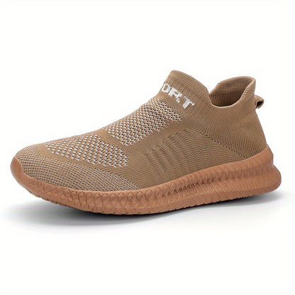 Men's Knit Breathable Slip On Comfy Sneakers, Lightweight Non Slip Running Shoes, Spring And Summer