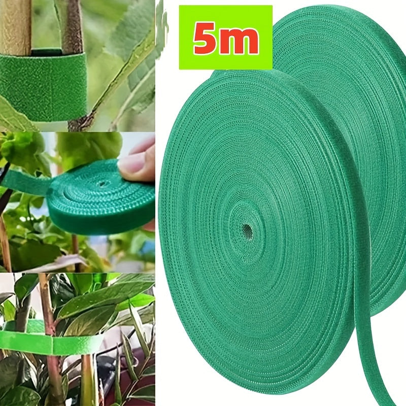5-meter/roll Reusable Nylon Plant Ties - Green Garden Plant Bandage Cable Ties - Self-Adhesive Plant Fastening Tape - Suitable for Plants, Gardens, and Home Life