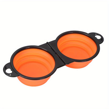 Portable Pet Folding Bowl, Outdoor Dog Double Bowl for Water and Food Sharing, TPE, Hangable With Climbing Bucket, Telescopic, Suitable for Travel Camping Outdoor Walks, Cat Bowl Pet Dog Food Basin