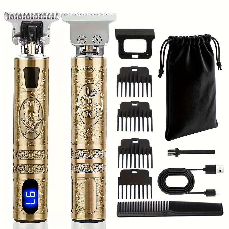 [USB-Rechargeable Grooming Kit] YAIAWISU Men's Cordless Electric Hair Clippers & Beard Trimmer with LCD Screen, USB-Rechargeable Cordless Grooming Kit, T-Blade Trimmer with Guide Comb Suitable for Hair, Shaving, and Scalp Trimming